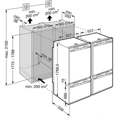Встраиваемый холодильник Liebherr SBS 57I3 (ICN 3066 + ICBN 3056) Premium BioFresh NoFrost